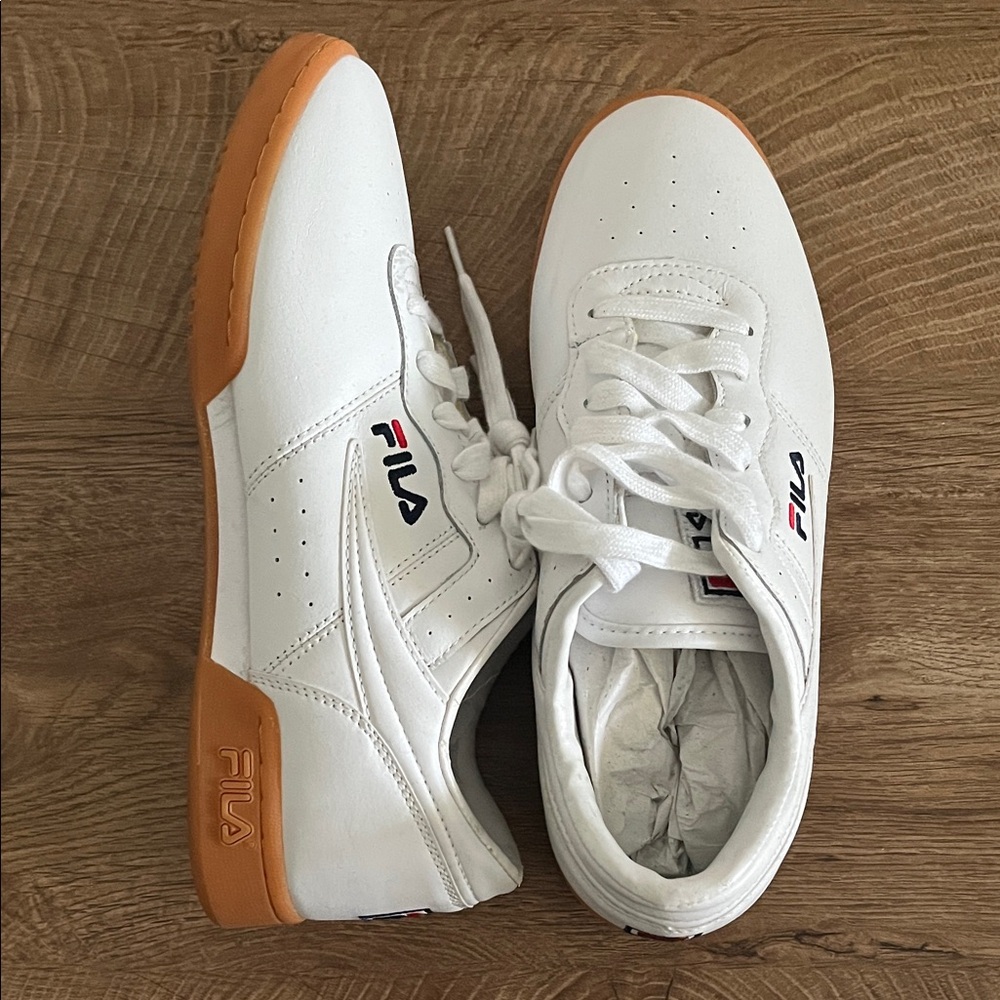 Fila Men's White Sneakers with Orange Accents